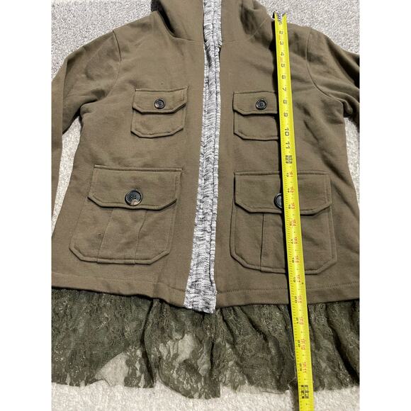 Scrapbook Hooded Utility Jacket Full Zip Lace Trimmed Womens Medium Olive JP574T - Picture 3 of 11